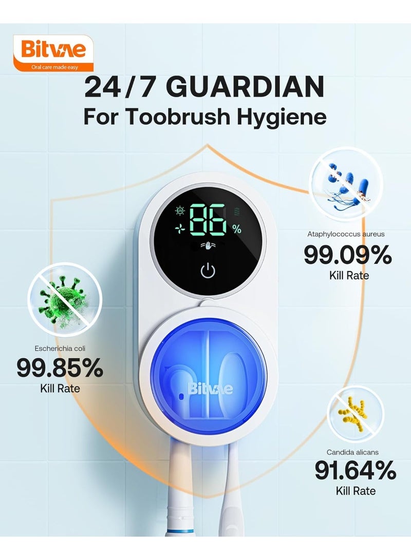 Bitvae Toothbrush Cleaner, UV-C Cleaning and Air Drying, LED Smart Screen, Rechargeable Wall Mount Toothbrush Holder - Image 3